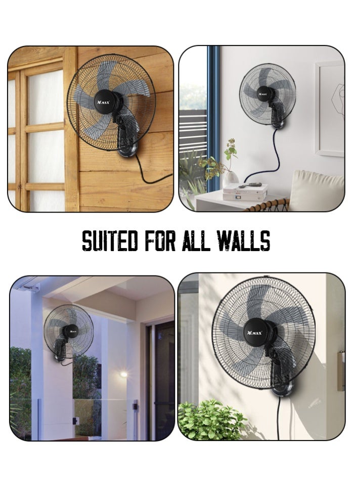 Vmax 18" Wall Fan with Remote Control, 5-Blade High Performance, 3-Speed Settings, Adjustable Tilt, 60W, Quiet Operation, Durable, Black - Image 4