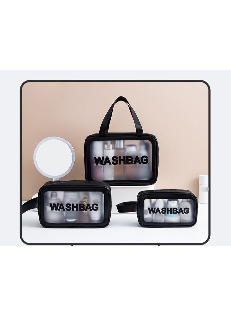 VIUAUAX Transparent cosmetic bag pvc wash bag three sets of semi-transparent pu frosted bath swimming storage bag large capacityClear Toiletry Bag Set for Women Men, Translucent Waterproof Travel Makeup Bag with Handle, Large Capacity Sturdy & Leak Resistant Cosmetic Bag Pouch for Traveling,3PACK - Image 3