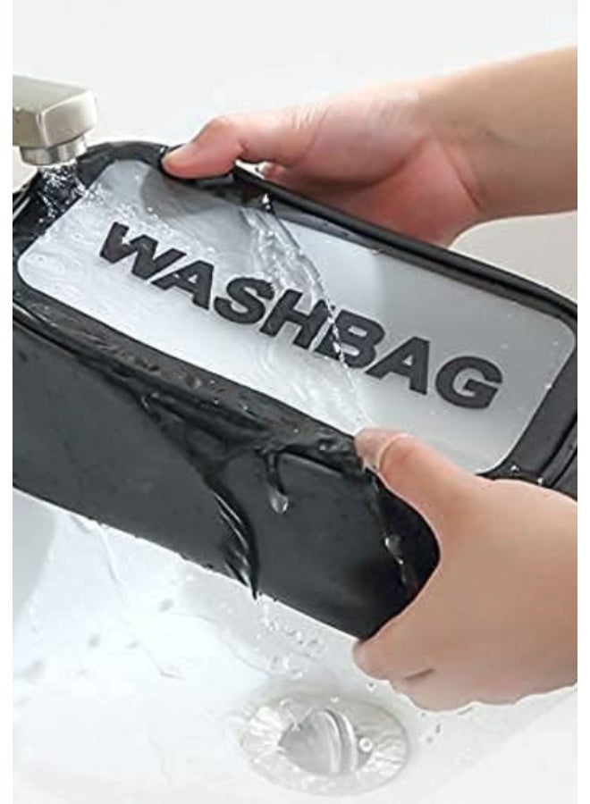 VIUAUAX Transparent cosmetic bag pvc wash bag three sets of semi-transparent pu frosted bath swimming storage bag large capacityClear Toiletry Bag Set for Women Men, Translucent Waterproof Travel Makeup Bag with Handle, Large Capacity Sturdy & Leak Resistant Cosmetic Bag Pouch for Traveling,3PACK - Image 2