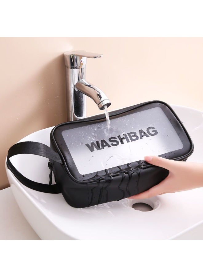 VIUAUAX Transparent cosmetic bag pvc wash bag three sets of semi-transparent pu frosted bath swimming storage bag large capacityClear Toiletry Bag Set for Women Men, Translucent Waterproof Travel Makeup Bag with Handle, Large Capacity Sturdy & Leak Resistant Cosmetic Bag Pouch for Traveling,3PACK - Image 5