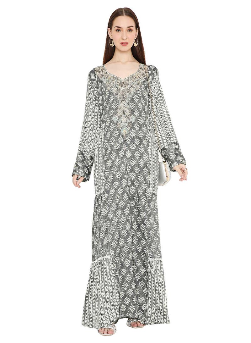 HANA & SARA ELEGANT ARABIC KAFTAN JALABIYA DRESS ADORNED WITH STONE WORK AND THREAD EMBROIDERY  - Image 1