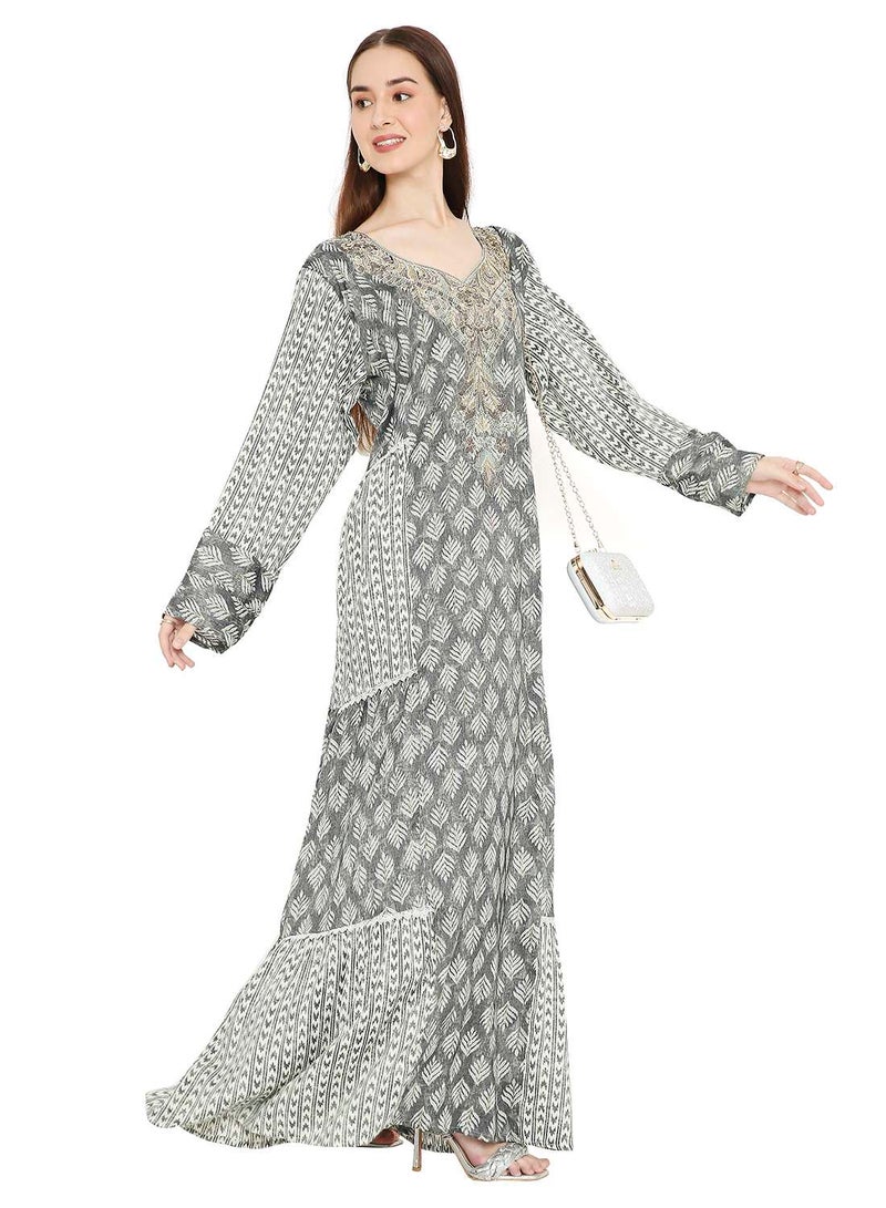 HANA & SARA ELEGANT ARABIC KAFTAN JALABIYA DRESS ADORNED WITH STONE WORK AND THREAD EMBROIDERY  - Image 5