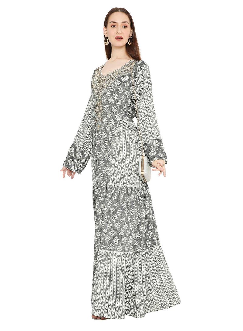 HANA & SARA ELEGANT ARABIC KAFTAN JALABIYA DRESS ADORNED WITH STONE WORK AND THREAD EMBROIDERY  - Image 4