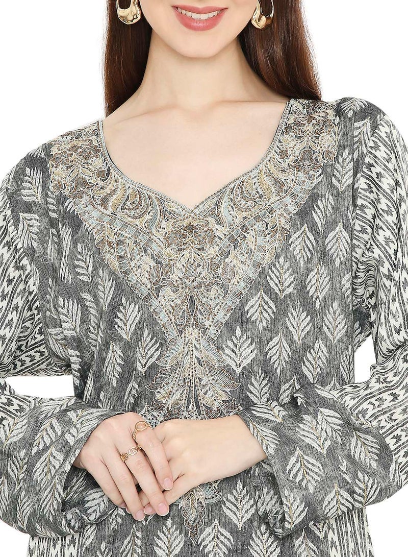 HANA & SARA ELEGANT ARABIC KAFTAN JALABIYA DRESS ADORNED WITH STONE WORK AND THREAD EMBROIDERY  - Image 3