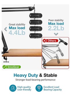 Arabest Microphone Arm Stand, Heavy Duty Mic Arm Microphone Stand Suspension Scissor Boom Stands with Mic Clip and Cable  - Image 3