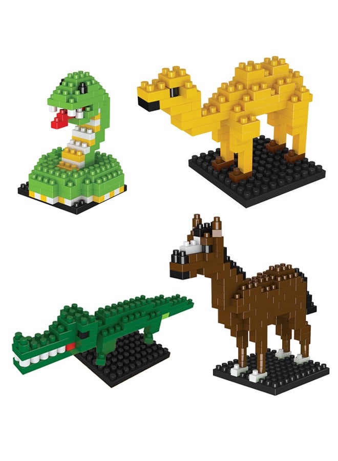 4-Pack Animal Stacking Blocks Set, Cartoon Animal Bricks Set, Mini 3D Puzzles Cartoon Animal Building Block Toy, DIY Block Building Suitable for Aged 6 and Up（Camel/Crocodile/Horse/Snake） - Image 1