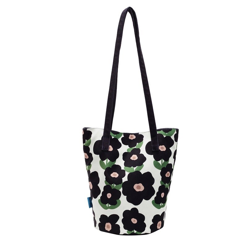 Canvas Bucket Bag With Print, Versatile Niche Design, Girl'S Handbag, Shoulder Bag, Women'S 2026 New Bucket Style - Image 1
