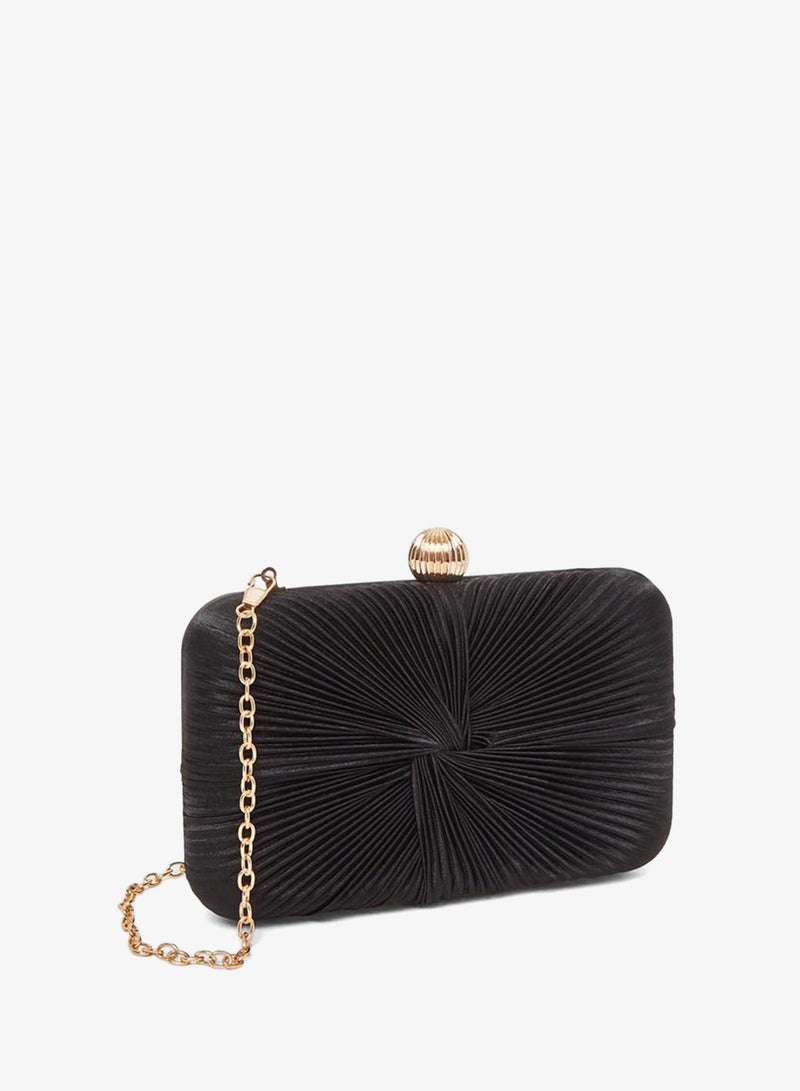Styli Black Pleated Clutch Bag With Chain Strap - Image 4