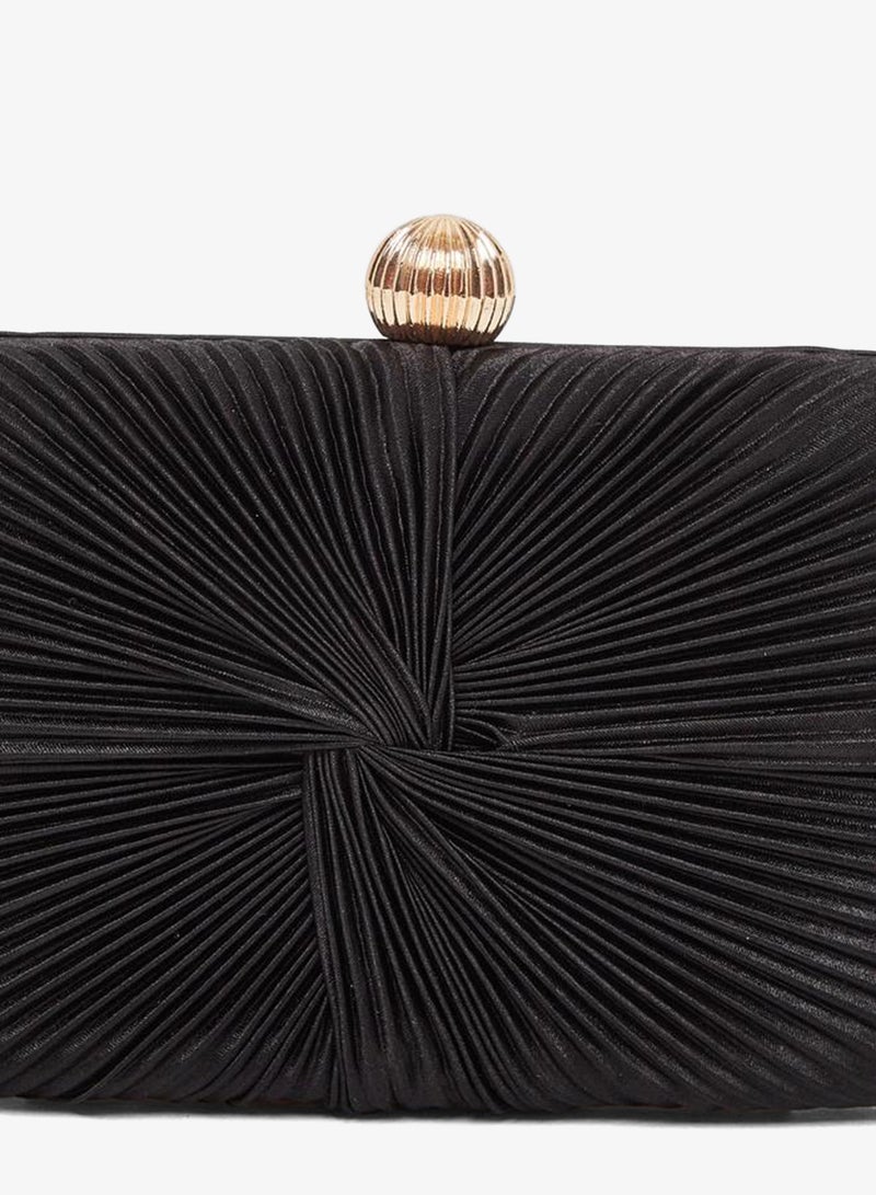 Styli Black Pleated Clutch Bag With Chain Strap - Image 2