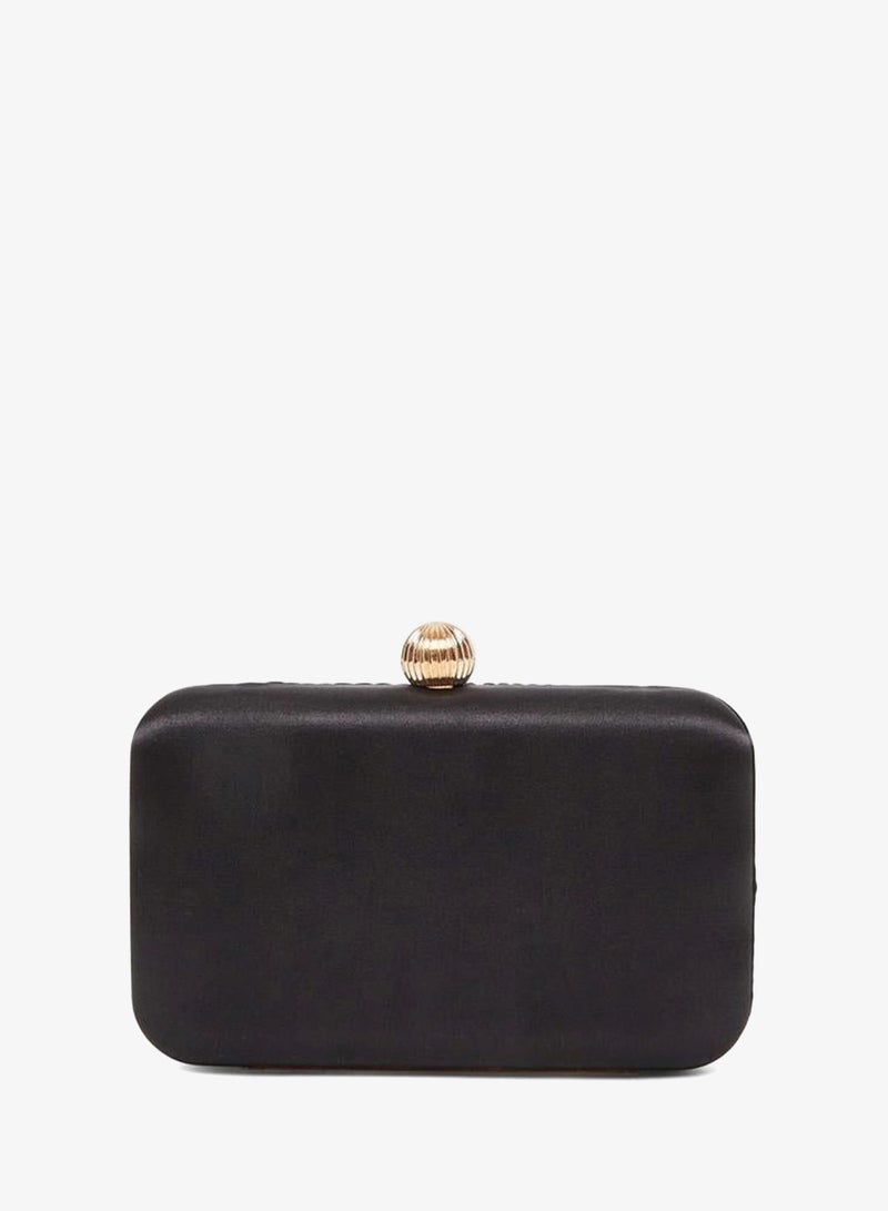 Styli Black Pleated Clutch Bag With Chain Strap - Image 3
