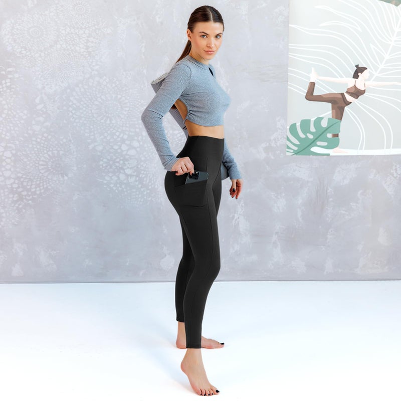 Walifrey Leggings with Pockets for Women 3 Pack, High Waist Womens Leggings (Navy/Grey/Purple SM) - Image 3