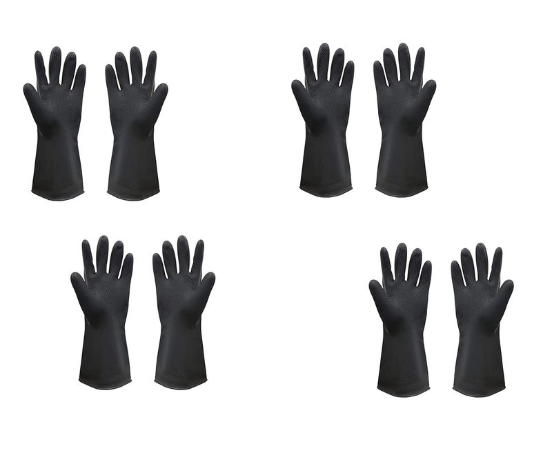 Ekon Combo of 4 Latex Non Slip Multipurpose Heavy Duty Reusable Safety Rubber Hand Gloves For Chemical Resistance Protective Lab Gardening Industrial Building Construction Agriculture Work Men Black - Image 1