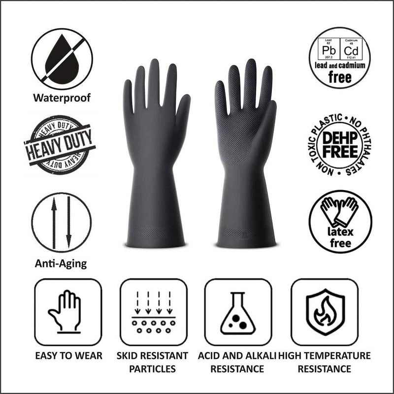 Ekon Combo of 4 Latex Non Slip Multipurpose Heavy Duty Reusable Safety Rubber Hand Gloves For Chemical Resistance Protective Lab Gardening Industrial Building Construction Agriculture Work Men Black - Image 4