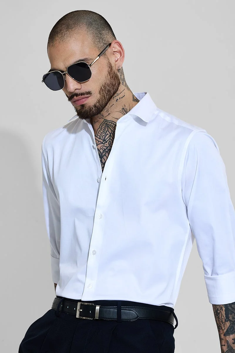SNITCH Core Lab Satin Stretch White Slim Fit Shirt