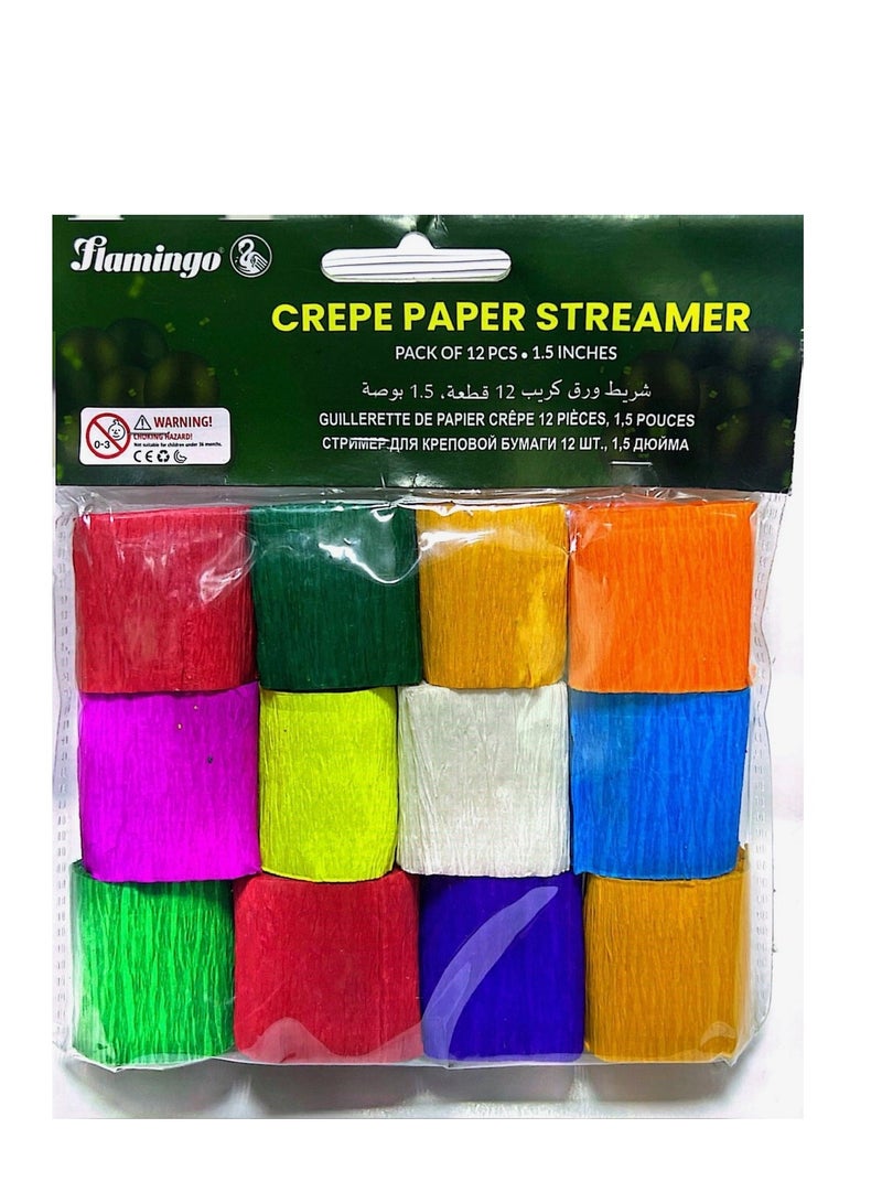 Flamingo 12pcs Crepe Paper Streamers Colored Paper Streamer Birthday Wedding Decorations - Image 1