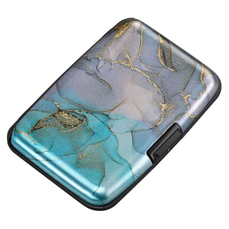 ELFISH Mini RFID Aluminum Wallet Credit Cards Holder Business Card Case Metal ID Case for Men Womenï¼ˆBlue Purple Marble - Image 1