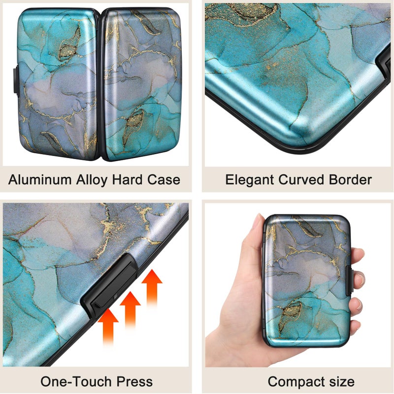 ELFISH Mini RFID Aluminum Wallet Credit Cards Holder Business Card Case Metal ID Case for Men Womenï¼ˆBlue Purple Marble - Image 3