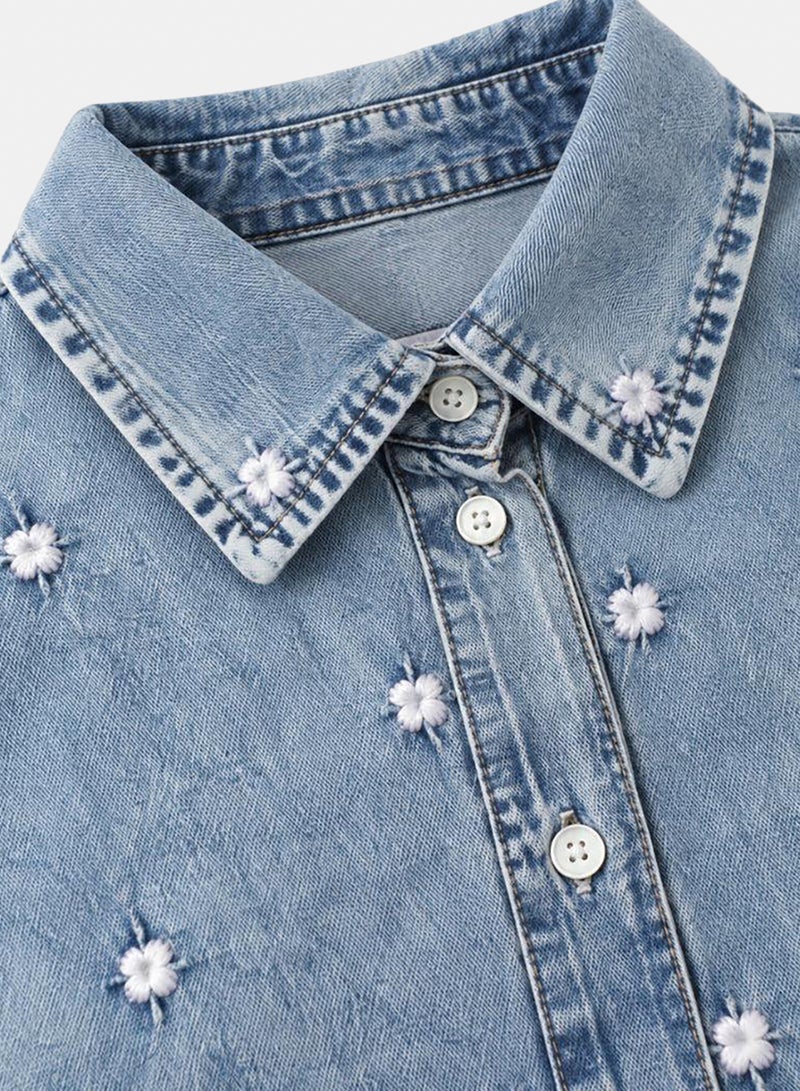 Carina Floral Embroidered Denim Shirt - Image 4
