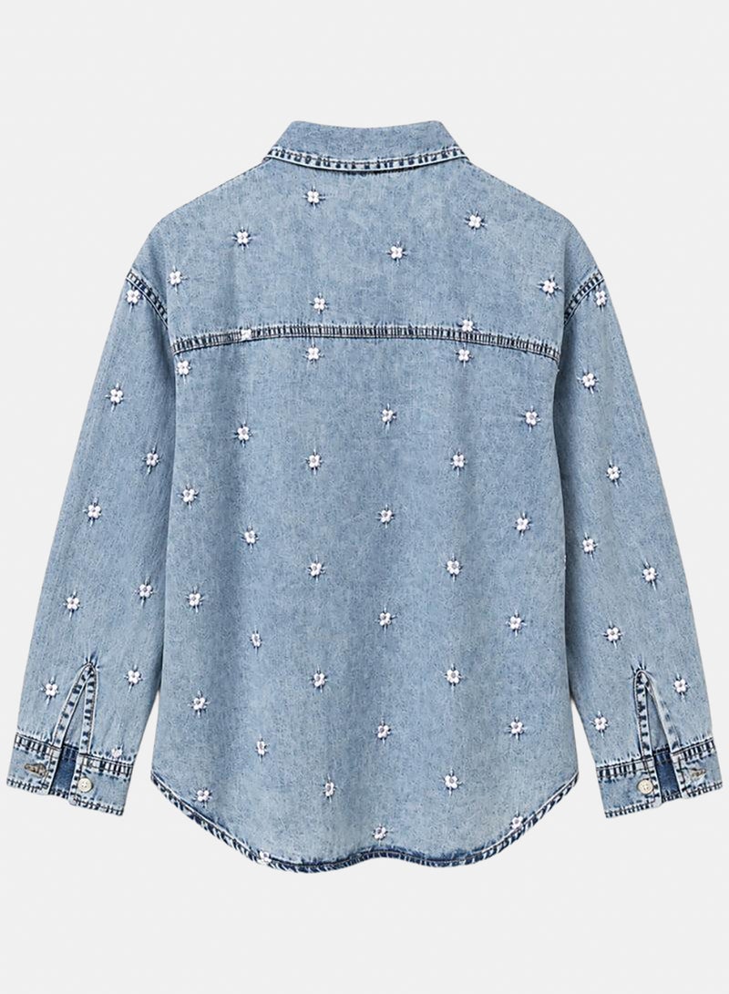 Carina Floral Embroidered Denim Shirt - Image 3