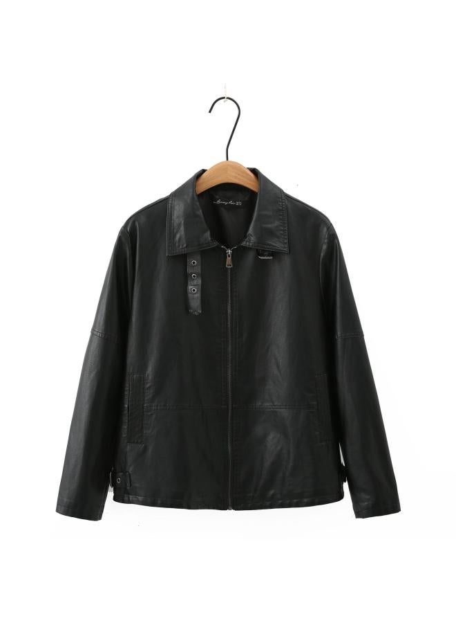 F7 Plus Size Women's Clothing Autumn And Winter Chubby Girl Slimming Loose Versatile Korean Casual High Quality Leather Coat Cardigan 36