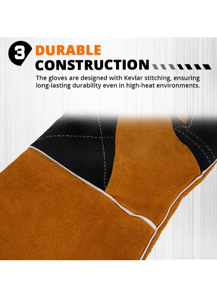 KSEIBI Welding Leather Gloves, Size Large - 40CM, Fire/Heat Resistant Leather Welding Gloves, Mitts for BBQ, Oven, Grill, Fireplace,Tig, Mig, Baking, Furnace, Stove, Pot Holder/Black & Yellow.  - Image 5