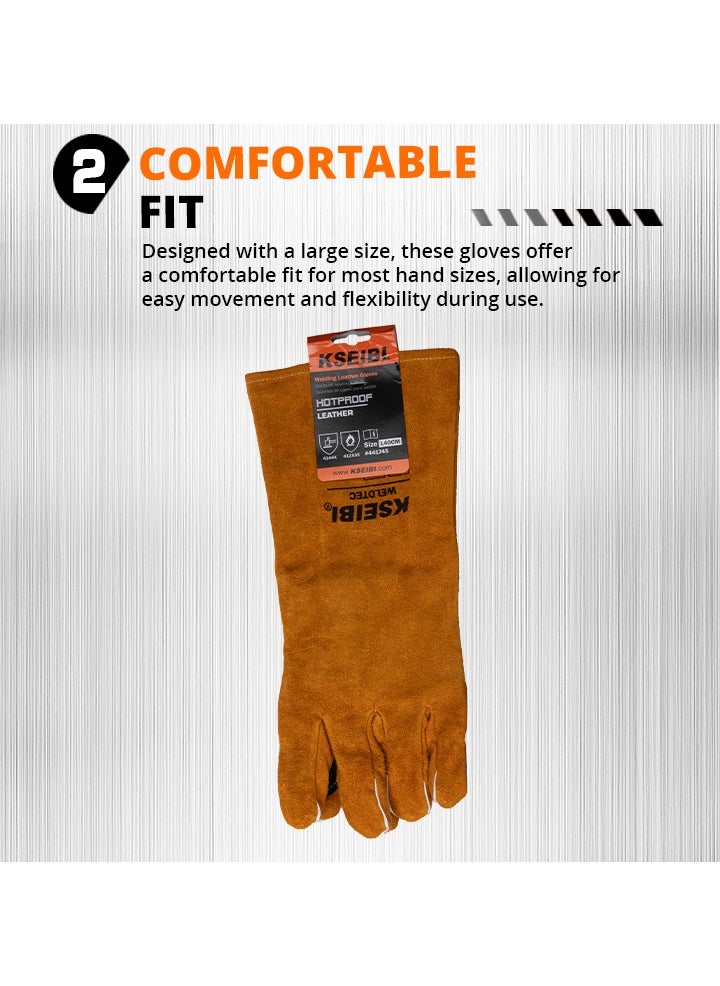 KSEIBI Welding Leather Gloves, Size Large - 40CM, Fire/Heat Resistant Leather Welding Gloves, Mitts for BBQ, Oven, Grill, Fireplace,Tig, Mig, Baking, Furnace, Stove, Pot Holder/Black & Yellow.  - Image 4