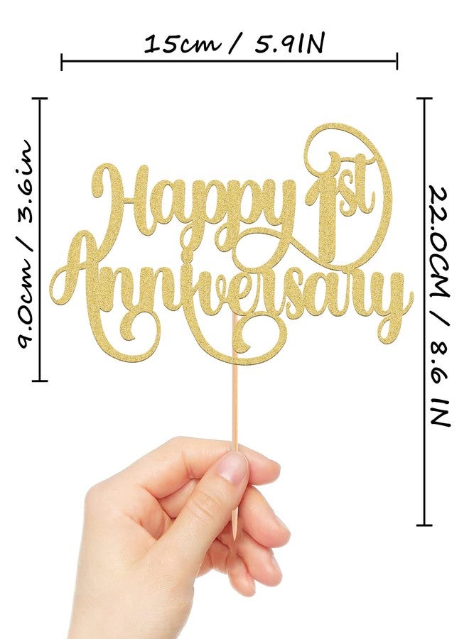 AHAORAY Happy 1st Anniversary Cake Topper - Glitter Golden First Wedding Anniversary Cake Decorations, Perfect for 1st Wedding Anniversary, First Birthday Party or Photo Booth Props - Image 3