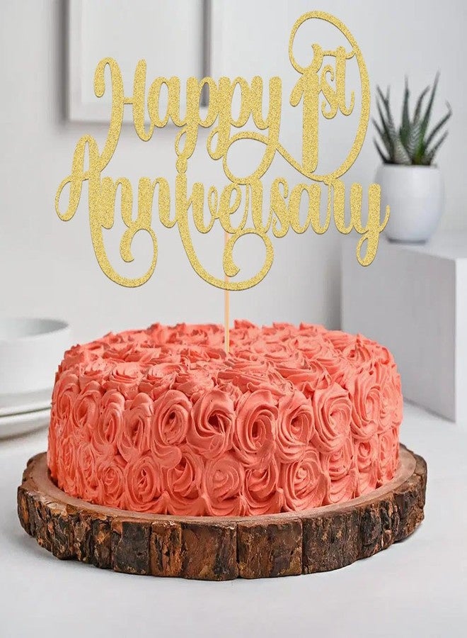 AHAORAY Happy 1st Anniversary Cake Topper - Glitter Golden First Wedding Anniversary Cake Decorations, Perfect for 1st Wedding Anniversary, First Birthday Party or Photo Booth Props - Image 2