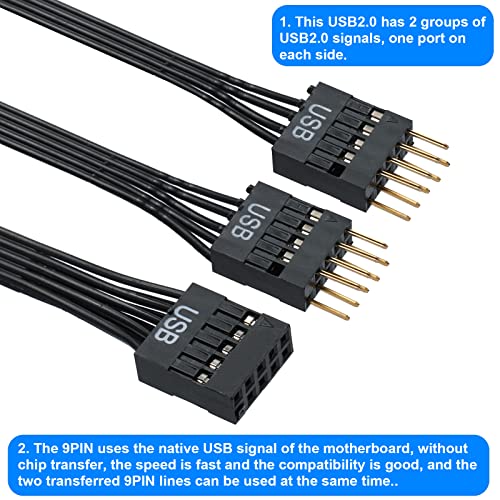 MZHOU Dual USB 2.0 Header Splitter - 9-Pin Motherboard Male to Dual 9-Pin Female Adapter for Internal USB Expansion, PC Builds, Gaming Rigs ((17.6cm Length) - Image 3