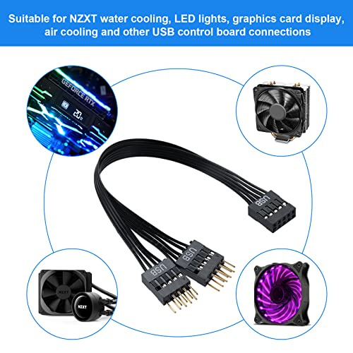 MZHOU Dual USB 2.0 Header Splitter - 9-Pin Motherboard Male to Dual 9-Pin Female Adapter for Internal USB Expansion, PC Builds, Gaming Rigs ((17.6cm Length) - Image 4