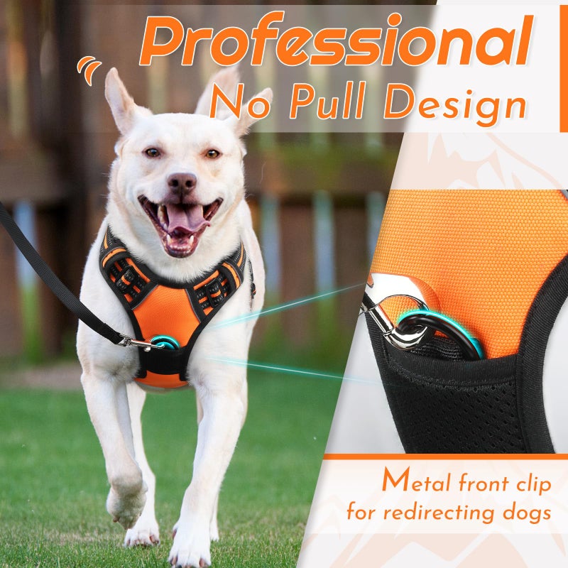 Eagloo Dog Harness for Large Dogs, No Pull Service Vest with Reflective Strips and Control Handle, Adjustable and Comfortable for Walking, No Choke Pet Harness with 2 Metal Rings, Orange, L - Image 2