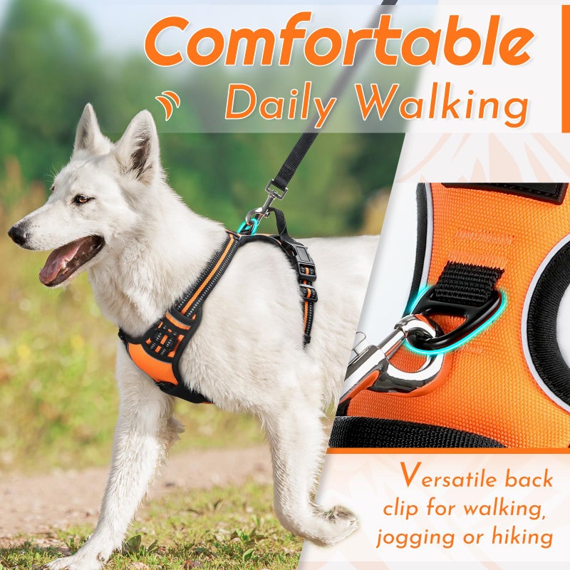 Eagloo Dog Harness for Large Dogs, No Pull Service Vest with Reflective Strips and Control Handle, Adjustable and Comfortable for Walking, No Choke Pet Harness with 2 Metal Rings, Orange, L - Image 3