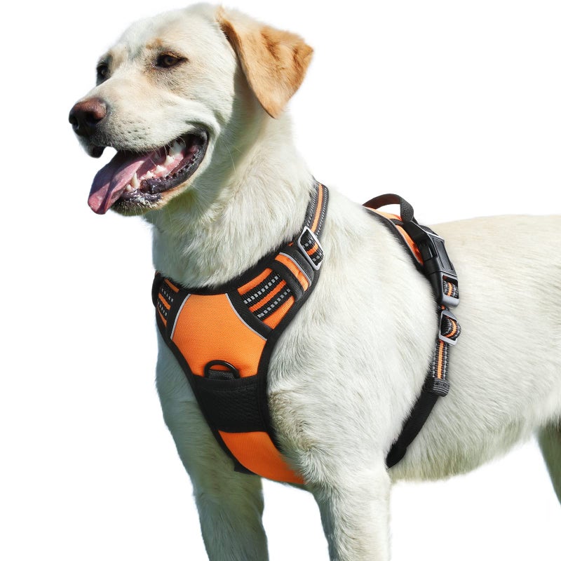 Eagloo Dog Harness for Large Dogs, No Pull Service Vest with Reflective Strips and Control Handle, Adjustable and Comfortable for Walking, No Choke Pet Harness with 2 Metal Rings, Orange, L - Image 1