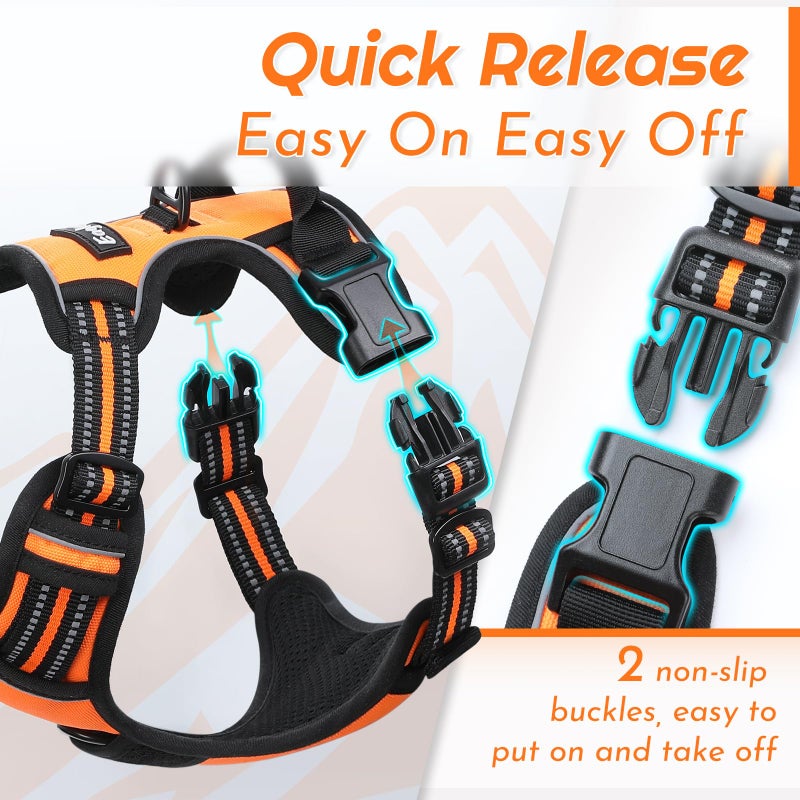 Eagloo Dog Harness for Large Dogs, No Pull Service Vest with Reflective Strips and Control Handle, Adjustable and Comfortable for Walking, No Choke Pet Harness with 2 Metal Rings, Orange, L - Image 5
