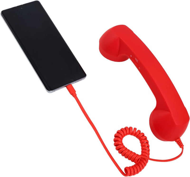 BTFO Retro Phone Handset for Iphone/Android, Type C Old School Cell Phone Receiver with Microphone & Speaker 90s Style Photos Prop for Mobile Phones (Red) - Image 1