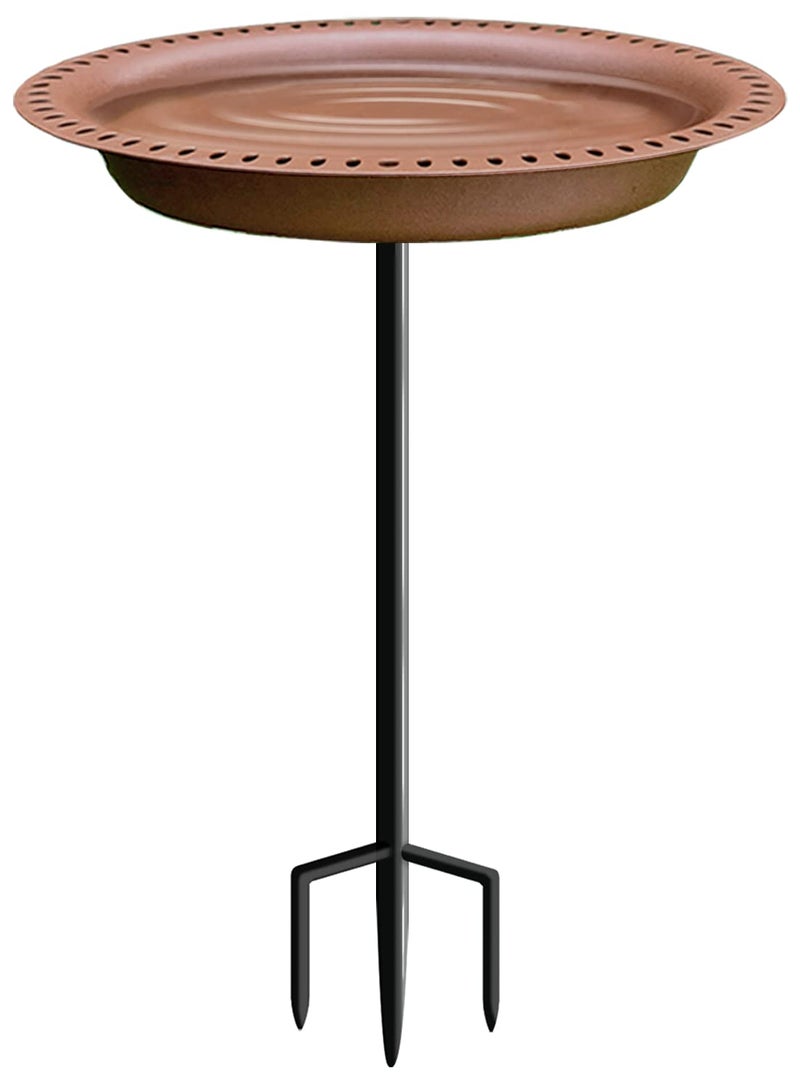 Garbuildman Extra-Large Freestanding Birdbaths Bowl, Detachable Decoration Spa with Metal Stake Stand & Birdfeeder for Outdoor Garden, Oval Style, Chocolate - Image 1