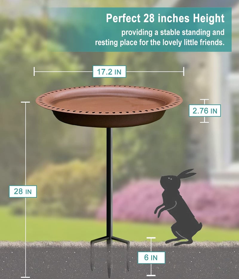 Garbuildman Extra-Large Freestanding Birdbaths Bowl, Detachable Decoration Spa with Metal Stake Stand & Birdfeeder for Outdoor Garden, Oval Style, Chocolate - Image 2