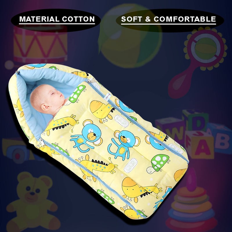 MOMSON MOM & SON 2 in 1 Baby's Cotton Sleeping and Carry Bag (0-6 Months) (Yellow & Blue) - Image 4