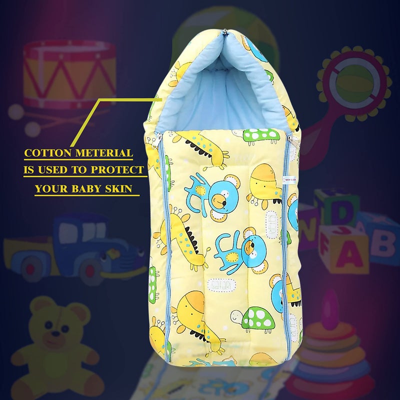 MOMSON MOM & SON 2 in 1 Baby's Cotton Sleeping and Carry Bag (0-6 Months) (Yellow & Blue) - Image 2
