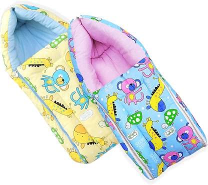MOMSON MOM & SON 2 in 1 Baby's Cotton Sleeping and Carry Bag (0-6 Months) (Yellow & Blue) - Image 1