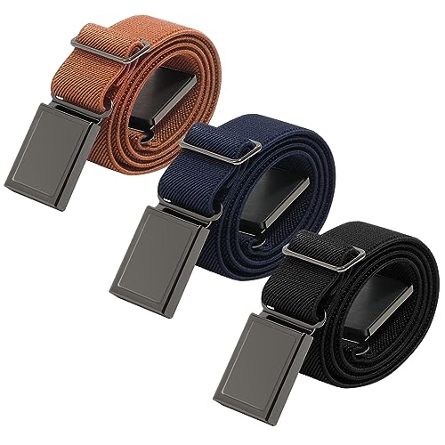 AWAYTR 3 PCS Kids Adjustable Magnetic Belts - Easy to Use Magnetic Buckle Belt for Boys and Girls (Gunmetal Buckle- Black/Navy blue/Brown) - Image 1