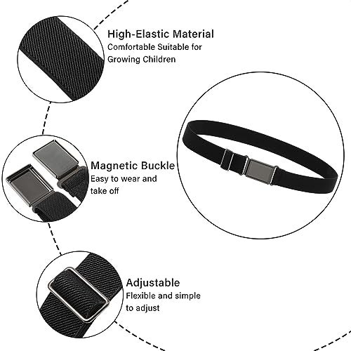 AWAYTR 3 PCS Kids Adjustable Magnetic Belts - Easy to Use Magnetic Buckle Belt for Boys and Girls (Gunmetal Buckle- Black/Navy blue/Brown) - Image 3