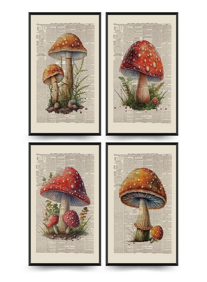PLKMN Vintage Mushroom Wall Art Prints 8x10, Retro Botanical Poster Pictures, Dictionary Style Decor for Bedroom, Farmhouse, Set of 4, Unframed - Image 1