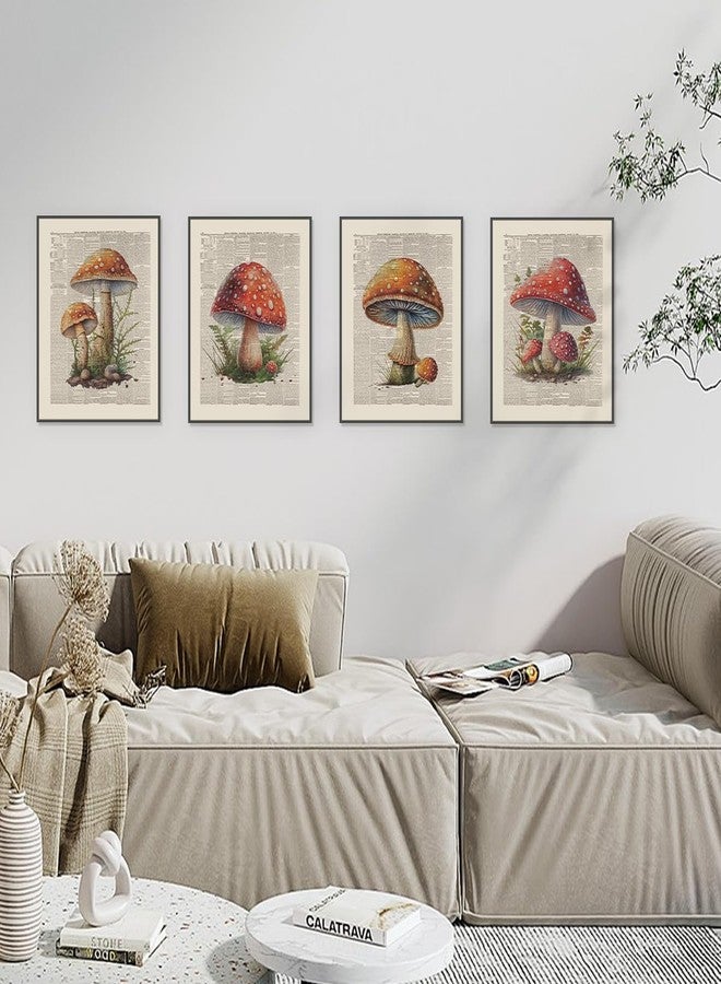 PLKMN Vintage Mushroom Wall Art Prints 8x10, Retro Botanical Poster Pictures, Dictionary Style Decor for Bedroom, Farmhouse, Set of 4, Unframed - Image 4