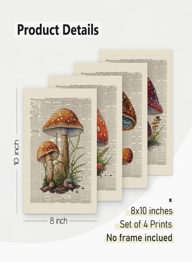 PLKMN Vintage Mushroom Wall Art Prints 8x10, Retro Botanical Poster Pictures, Dictionary Style Decor for Bedroom, Farmhouse, Set of 4, Unframed - Image 5