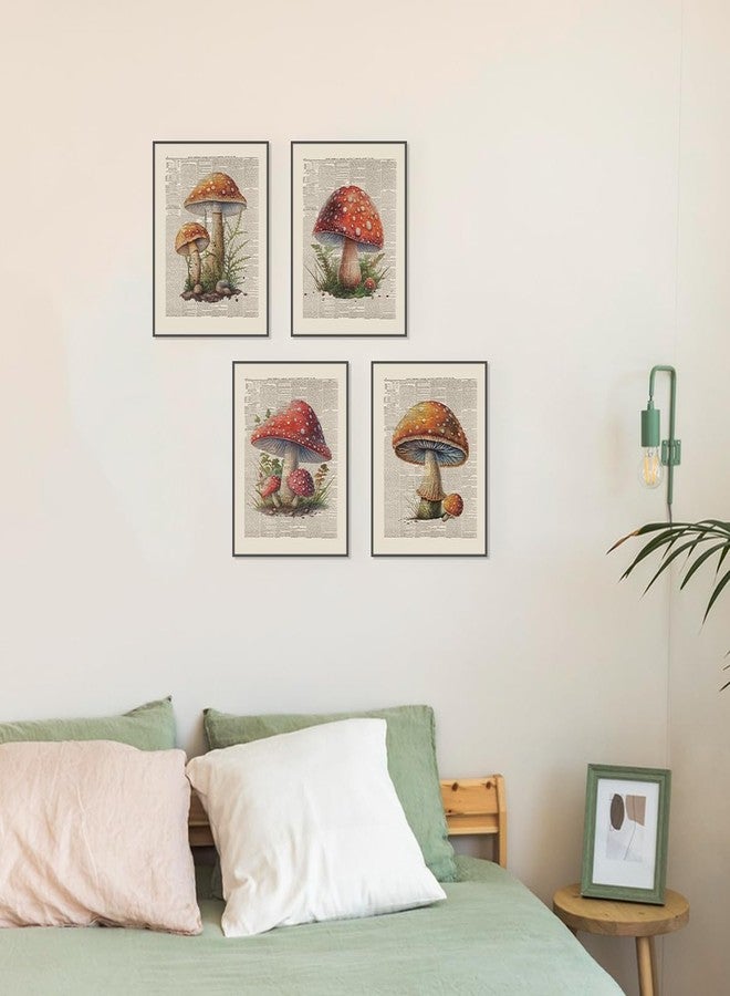 PLKMN Vintage Mushroom Wall Art Prints 8x10, Retro Botanical Poster Pictures, Dictionary Style Decor for Bedroom, Farmhouse, Set of 4, Unframed - Image 3