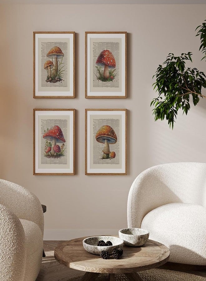 PLKMN Vintage Mushroom Wall Art Prints 8x10, Retro Botanical Poster Pictures, Dictionary Style Decor for Bedroom, Farmhouse, Set of 4, Unframed - Image 2