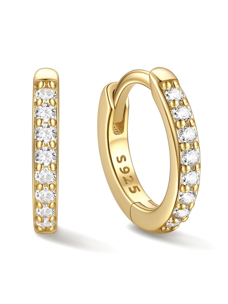 ChicSilver 14K Gold Plated Sterling Silver Huggie Hoop Earrings Cubic Zirconia Hoop Earrings for Women Small Cartilage Earrings Hypoallergenic 8MM - Image 1