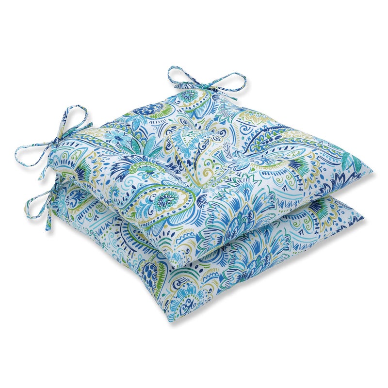 Pillow Perfect Paisley IndoorOutdoor Chair Seat Cushion with Ties Tufted Weather and Fade Resistant 185 x 19 BlueYellow Gilford 2 Count