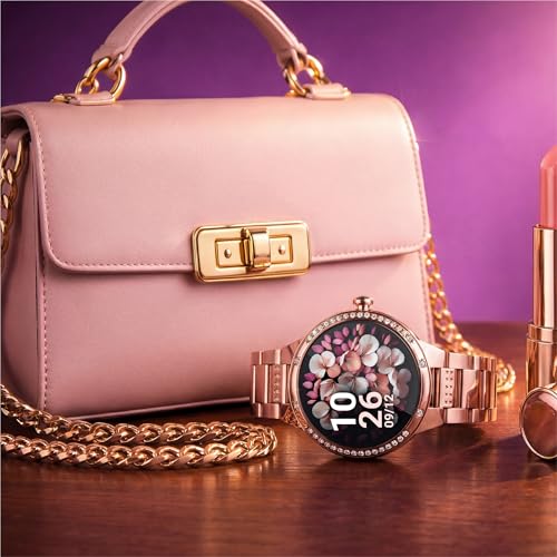 CrossBeats Diva 1.28” Stylish Smart Watch for Women with Stone Studded Bezel| Amoled Display | Female Health Tracker | 100+Sports Modes| Premium Metal Smartwatch with Wireless Charging - (Rose Gold) - Image 2